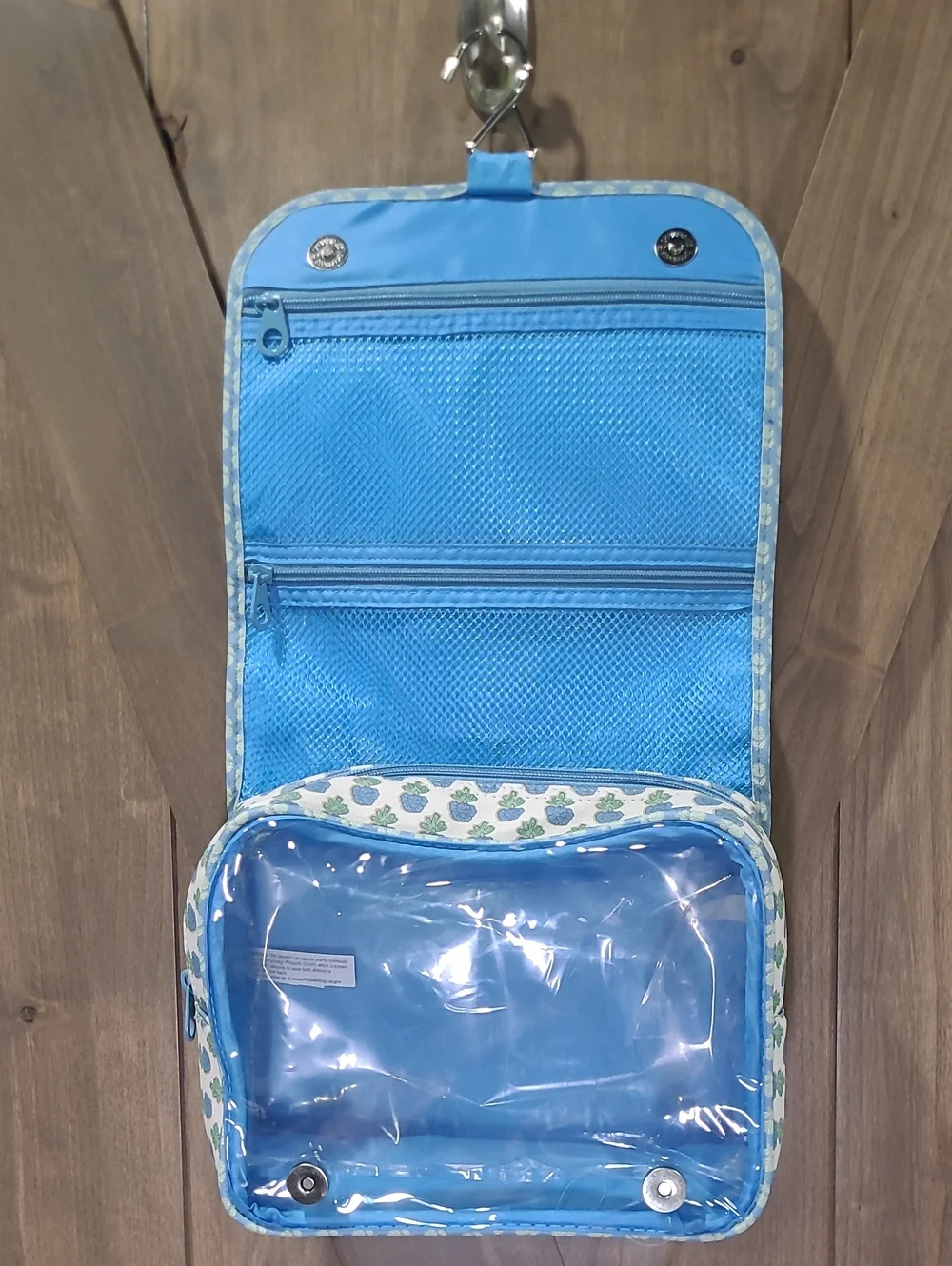 Block Printed Blue Floral Hanging Cosmetic Bag Organizer - NWT